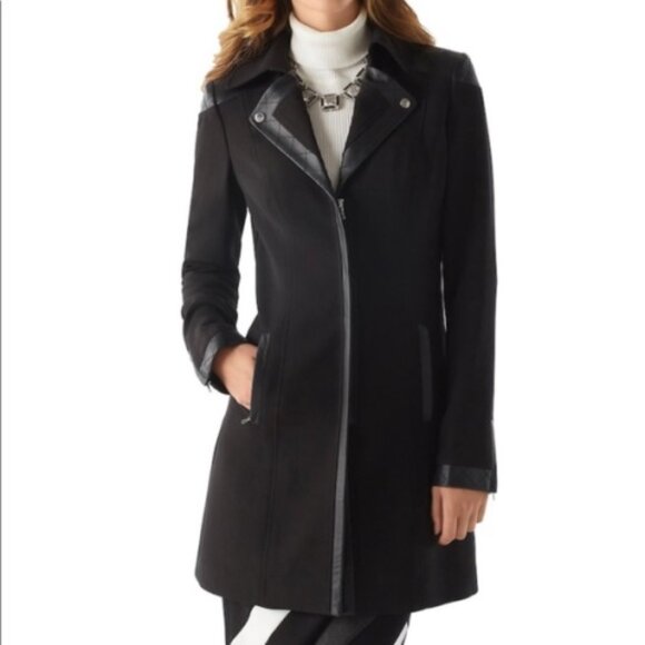 White House Black Market Jackets & Blazers - White House Black Market Leather Trim Black Moto Jacket Size XXS